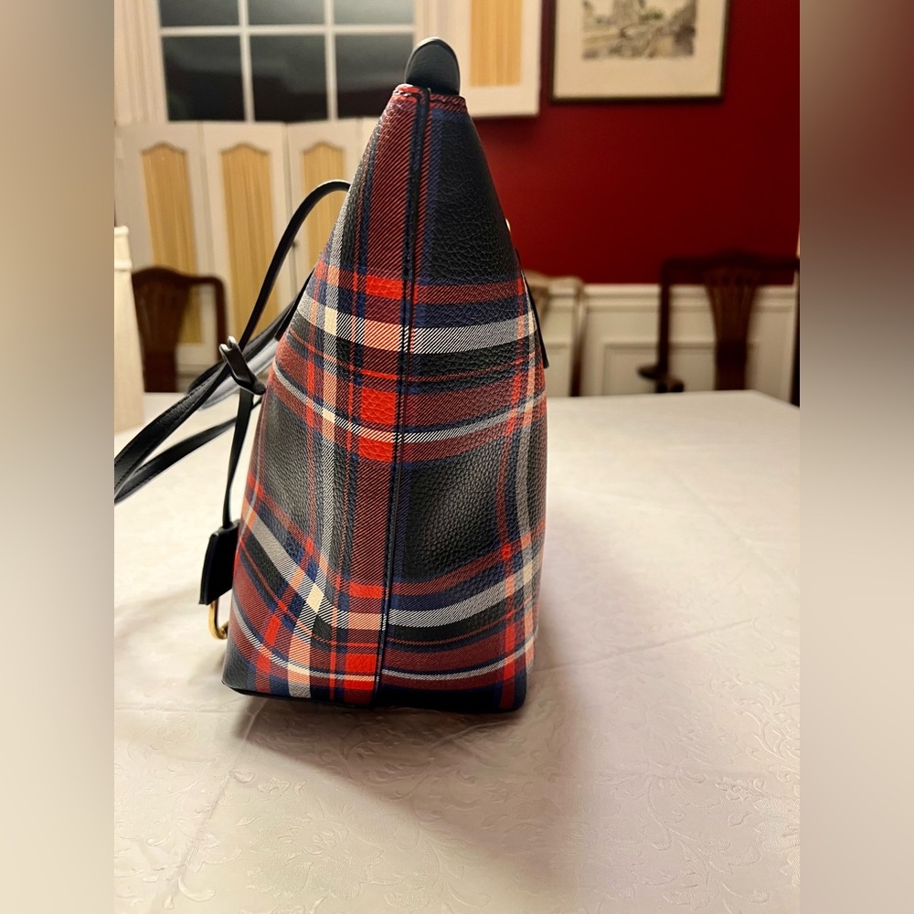Ralph Lauren Plaid Tote in Navy and Red - Picture 2 of 15